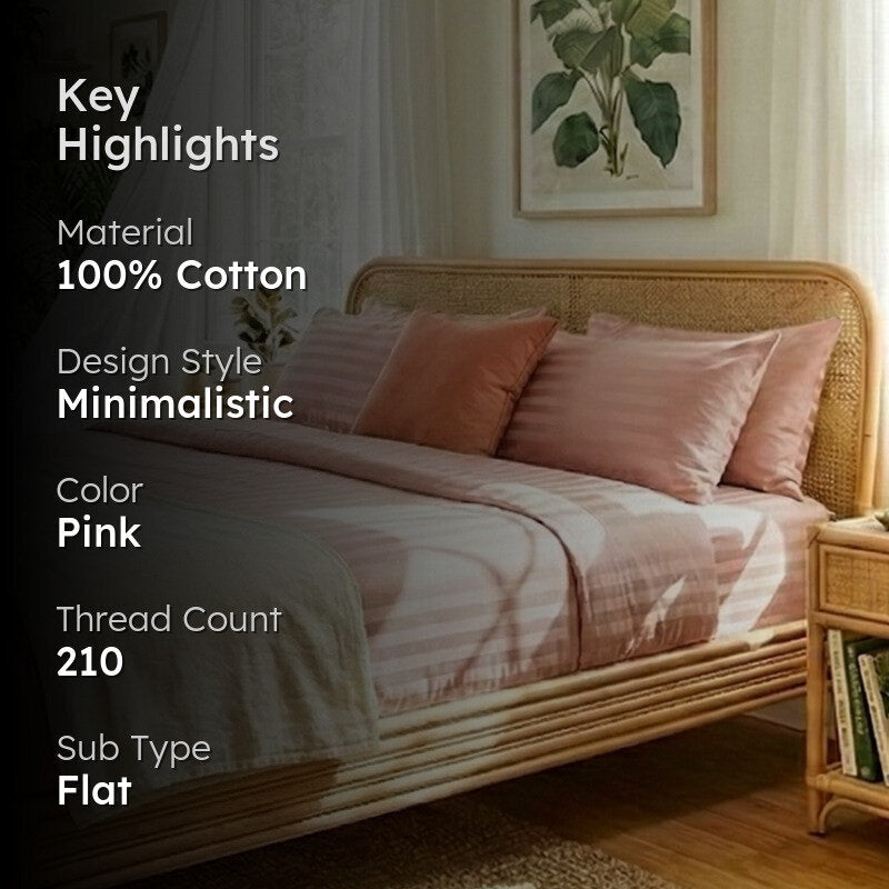 Royal Stripe Cotton Bedsheet (Cameo Rose) - 210 TC media 2