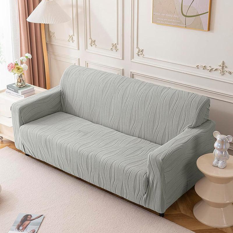Velvet Night Solid Cotton Sofa Cover (Light Grey) - Two Seater media 3