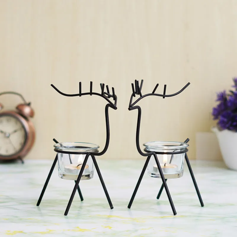 Prancing Flame Metal Tea Light Holder (Black) - Set Of Two media 1