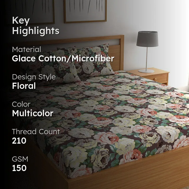Vintage Rose Jardin Floral Microfiber Microfiber Bedsheet - 150 GSM media 2