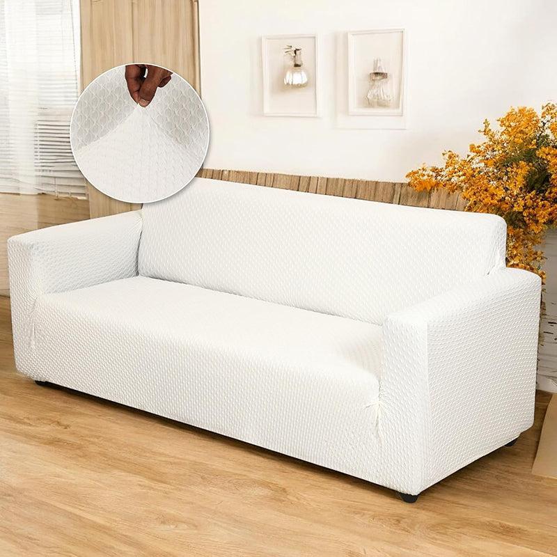 Pearl Cloud Solid Cotton Sofa Cover - Off White media 3