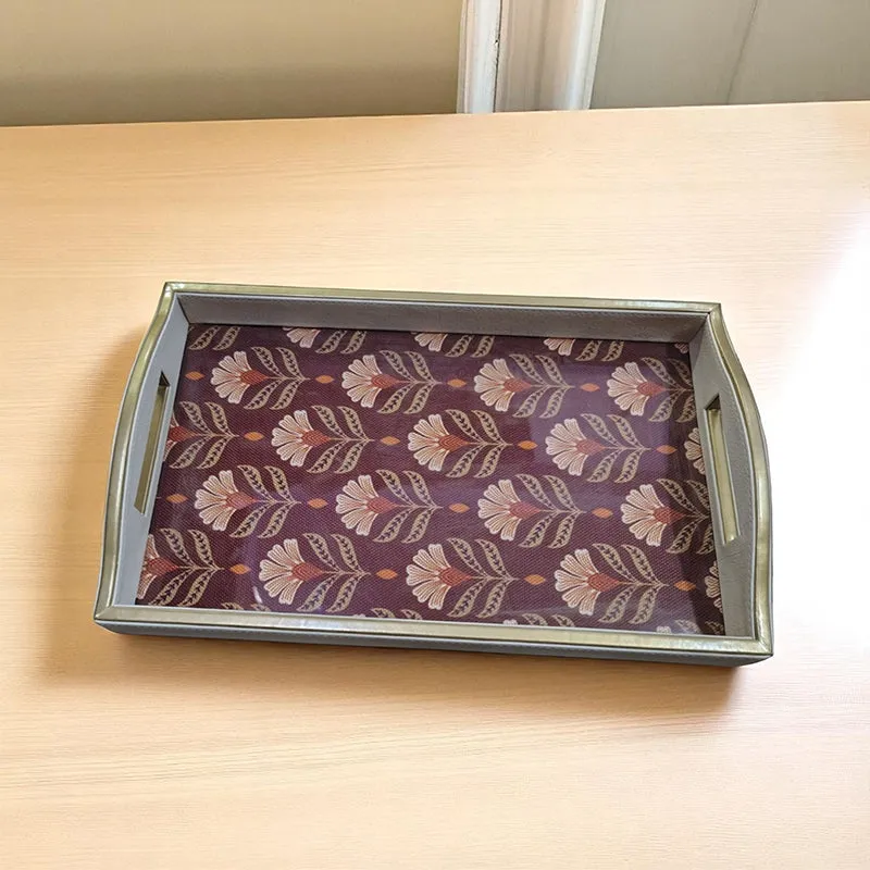 Leaf Motif Faux Leather Serving Tray media 1