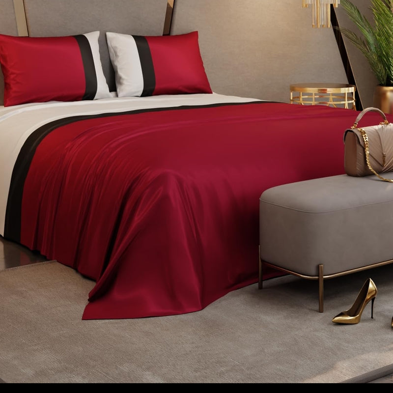 Vogue Satin Bedsheets (Red,Ivory) - 150 GSM