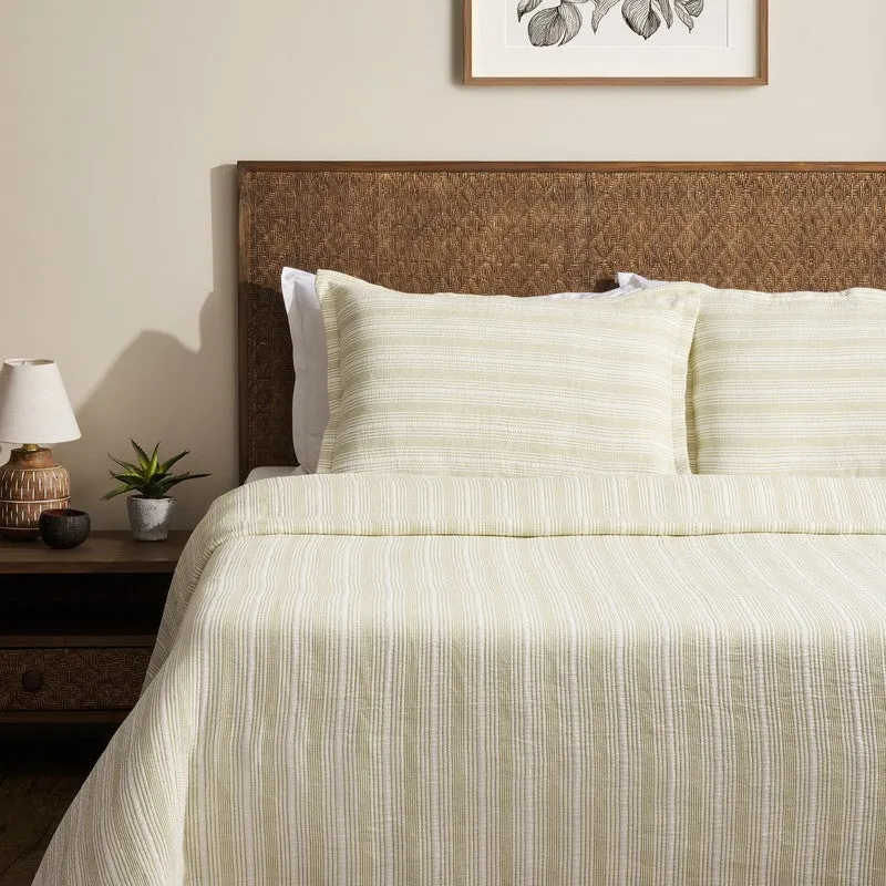 Stripe Grace Cotton Bedcover (White) (280 Gsm) - Three Piece Set media 1