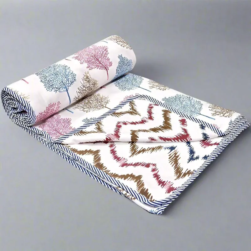 Arav Autumn Reversible Cotton Dohar (Blue & Pink)  - 180 GSM media 1