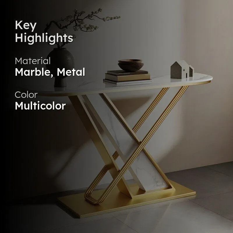 Premium Metal Console Table with Marble Top - Large media 2