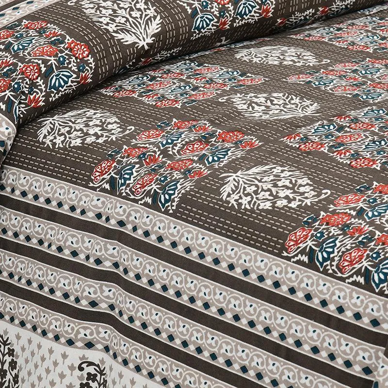 Gulzar Heritage Floral Cotton Bedsheet (Grey & White) - 160 TC media 3