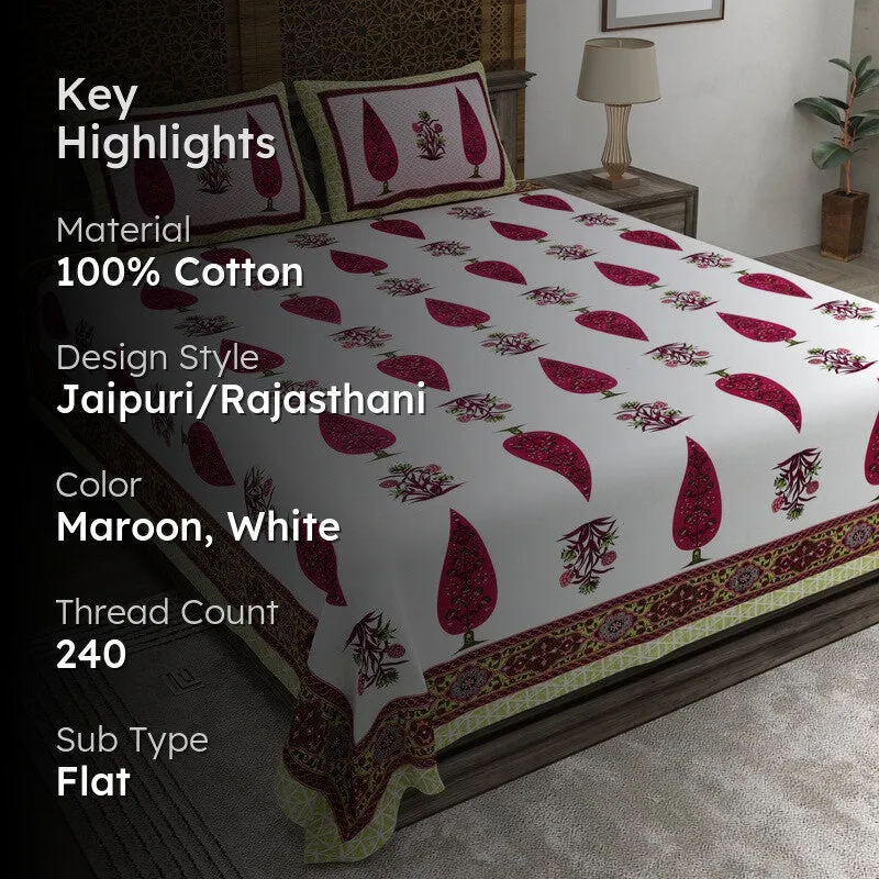 Jaipuro Cotton Bedsheet (Maroon,White) - 240 TC media 2