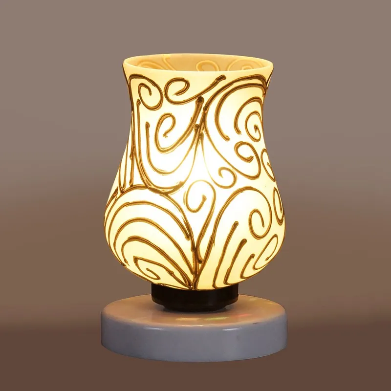 Devine Mosaic Glass Table Lamp With Wooden Base - White & Gold media 7