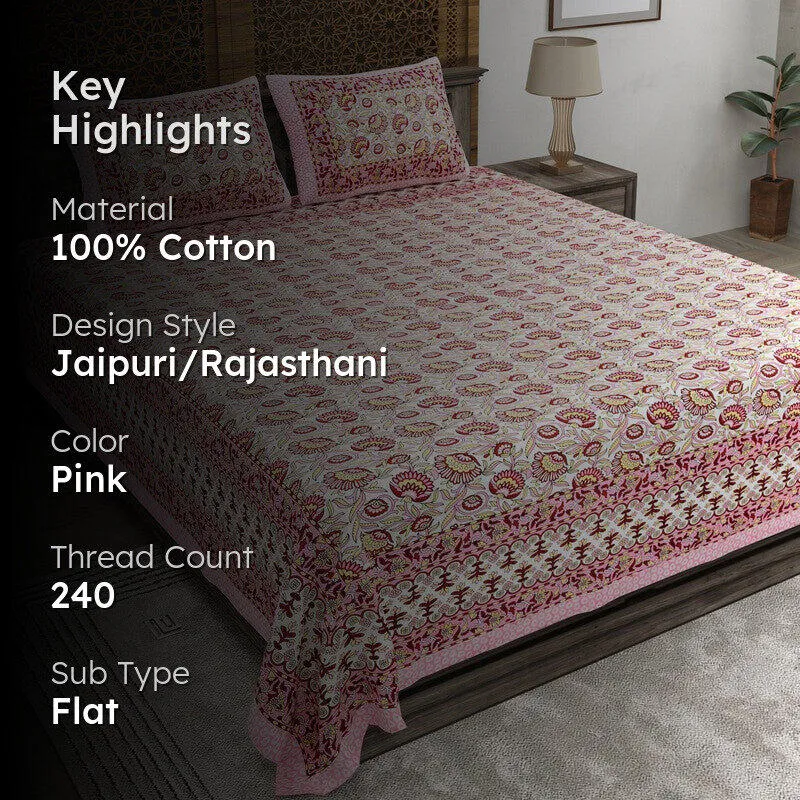 Lineo Cotton Bedsheet (Pink) - 240 TC media 2