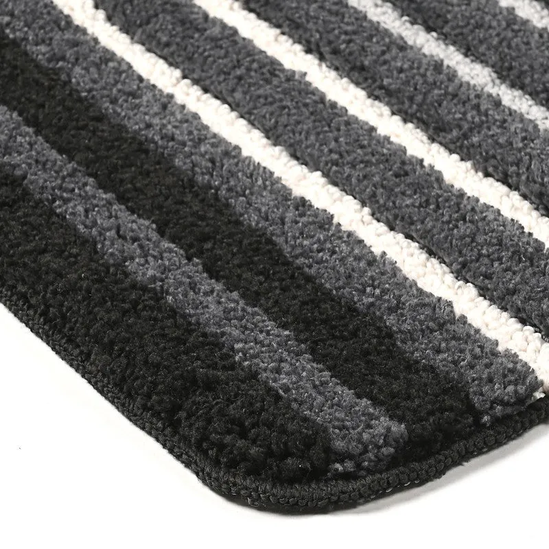 StripeScape Microfiber Bath Mats (Grey) - Set of Two media 5