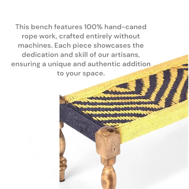 Calon Sheesham Wooden Bench with Stools (Yellow,Purple) - Three Piece Set media 7
