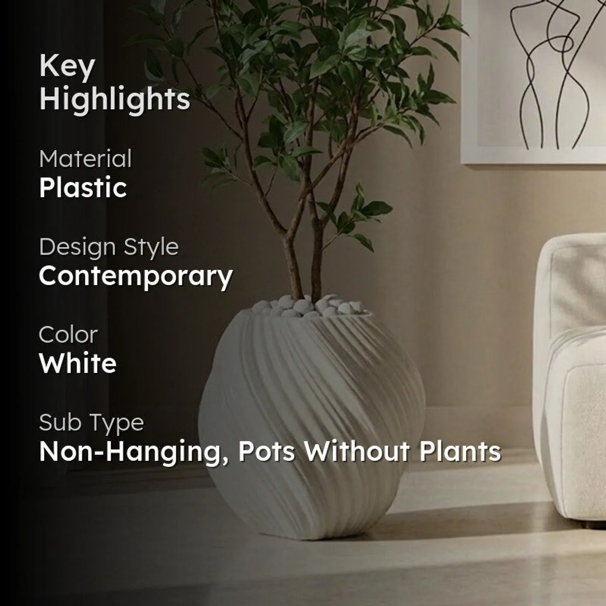 Shadow Drift Floor Planter - White - 2