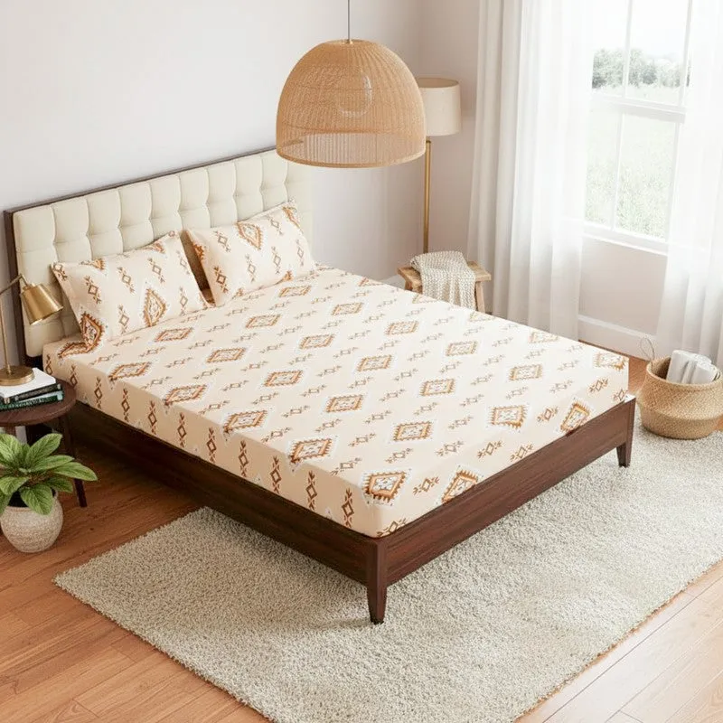 Lisha Ethnic Cotton Bedsheet (Brown) - 144 TC media 1