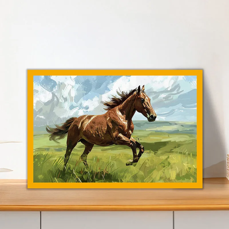 Galloping Roan Stallion Wall Art with Gold Frame media 1