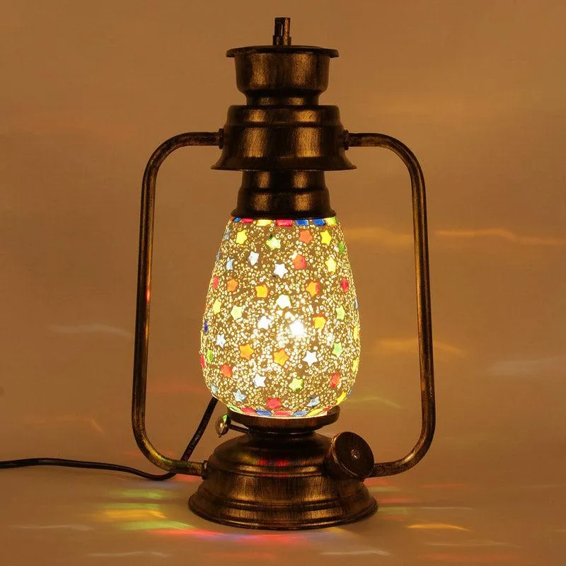 Divyara Mosaic Lantern Iron & Glass Table Lamp - Multicolor media 4