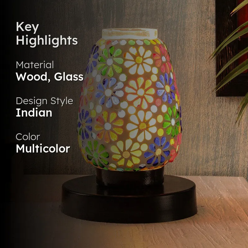 Vibrantray Mosaic Glass Table Lamp With Wooden Base - Multicolor media 2