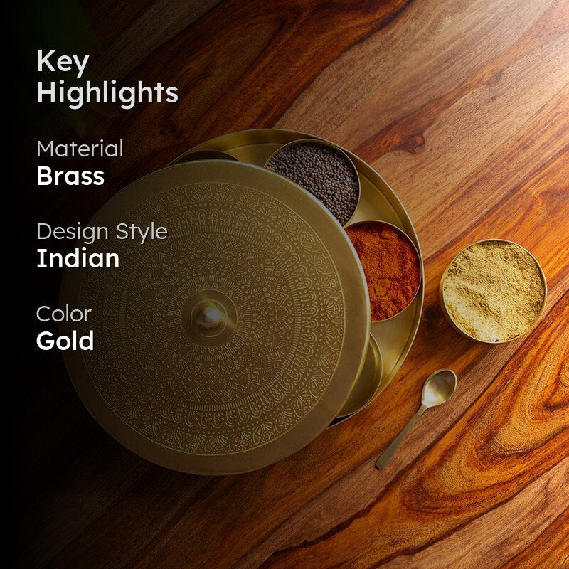 Tao Hand-Etched Brass Masala Box - 100 ML image 2