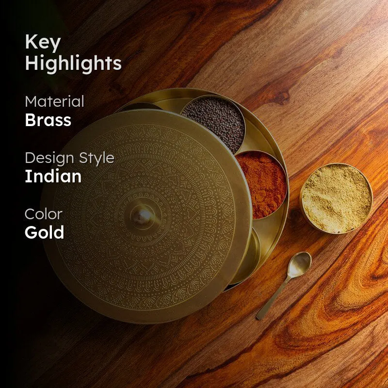 Tao Hand-Etched Brass Masala Box - 100 ML - 2