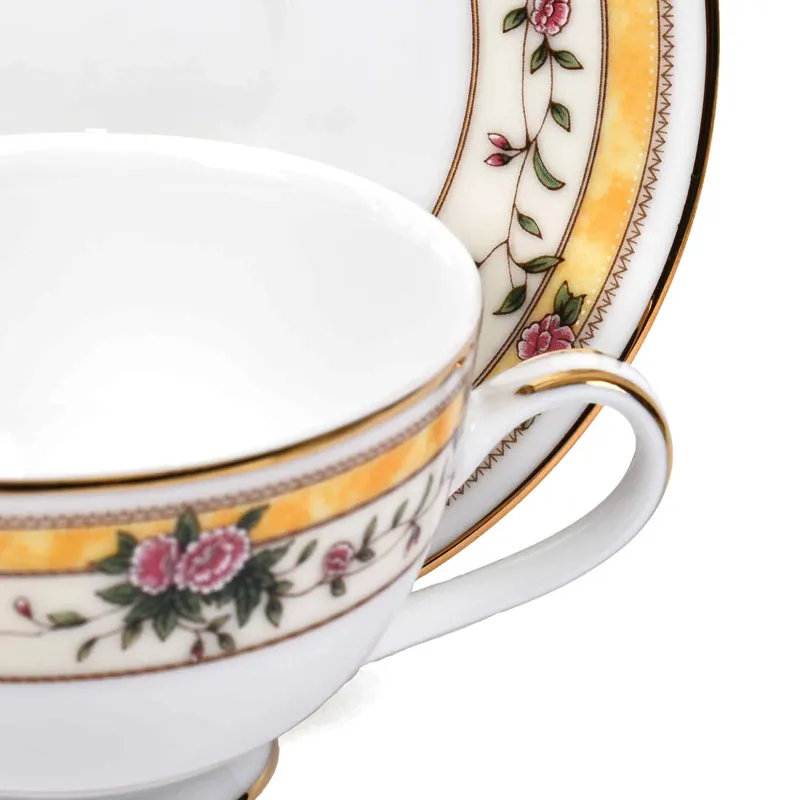 Yesenia 24k Gold Brushed Porcelain Tea Cup & Saucer (280 mL) - Twelve Piece Set media 6