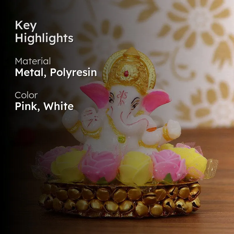 Lord Vinayak Pooja Tealight Candle Holder - Yellow & Pink media 2