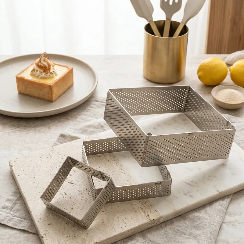 Perforated Square Tart Ring  - Set Of Three media 1