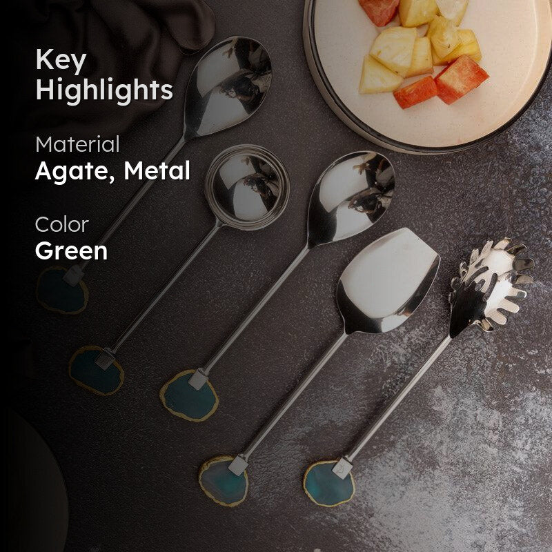 Nora Agate Cake Server (Green) - Five Piece Set media 2