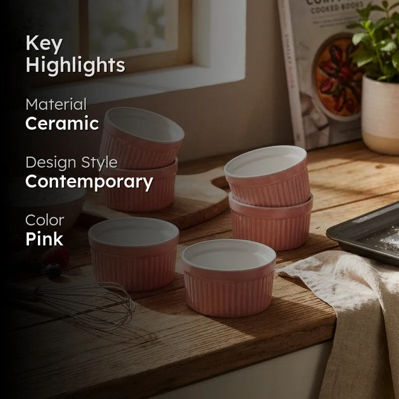 Ceramic Dessert Bowls (Pink,150 mL Each) - Set Of Six media 2