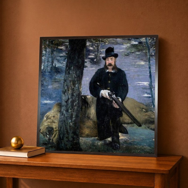 Monsieur Pertuiset A Hunter Posing near a Lion His Hunting Trophee Painting Canvas Wall Painting - 16 x 16 Inches