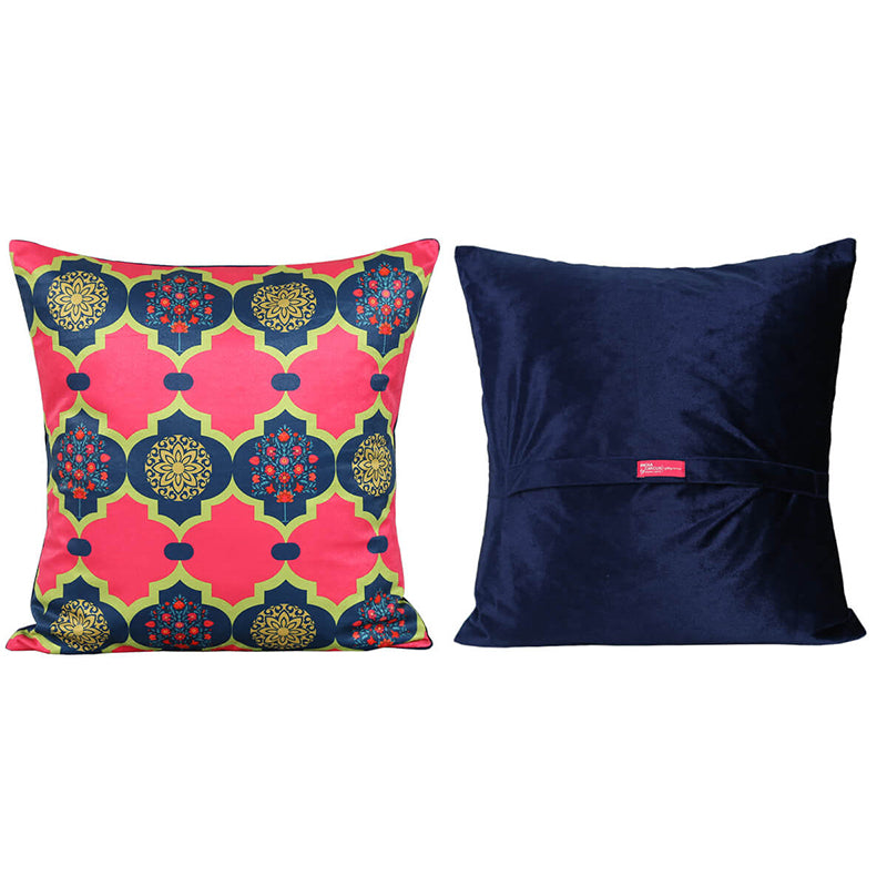 India Circus Sakura Stork Printed Velvet Cushion Cover - Set Of Five media 5