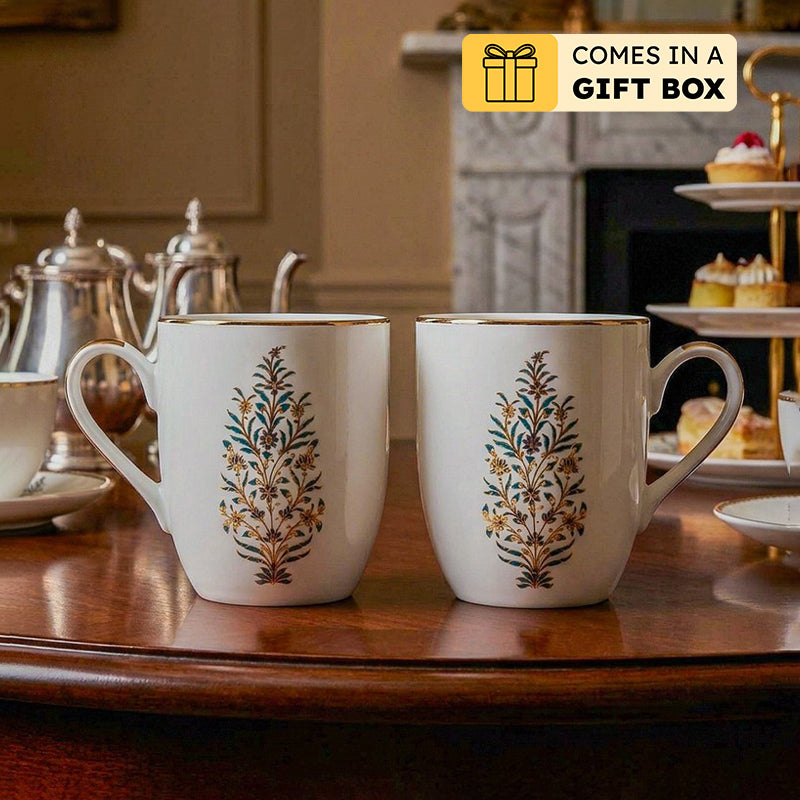 Gilded Shahi Coupe 24k Gold Brushed Porcelain Coffee Mug(280 mL Each) - Set Of Two