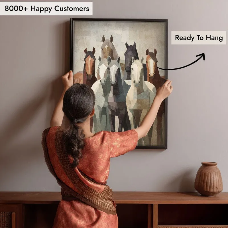 Earthy Horse Wall Painting With Black Frame media 8