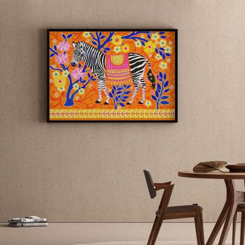 Zebedaios The Zebra Wall Painting - Black Frame