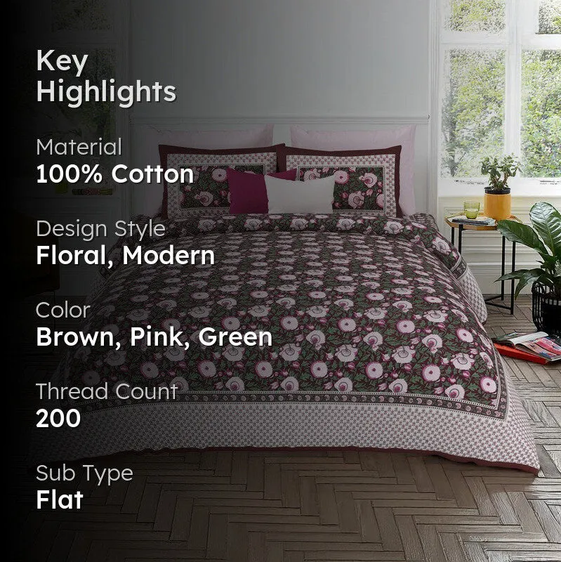 Midnight Blossom Cotton Bedsheet (Pink) - 200 TC media 2