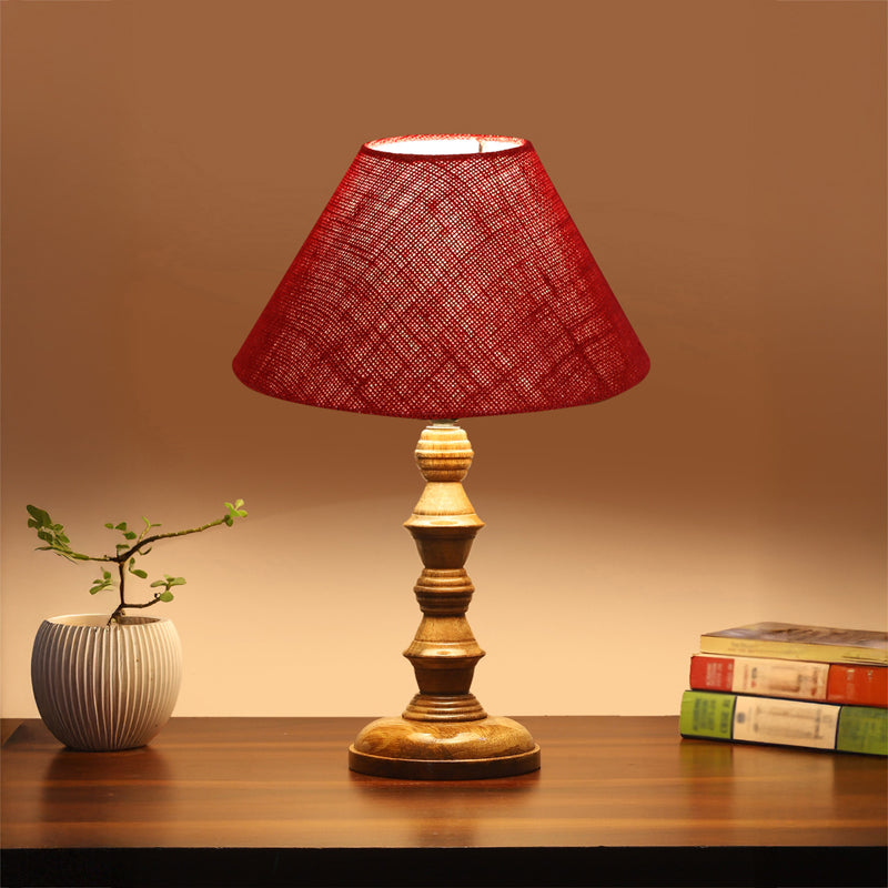 Sienna II Timber Wooden Table Lamp - Red,Brown