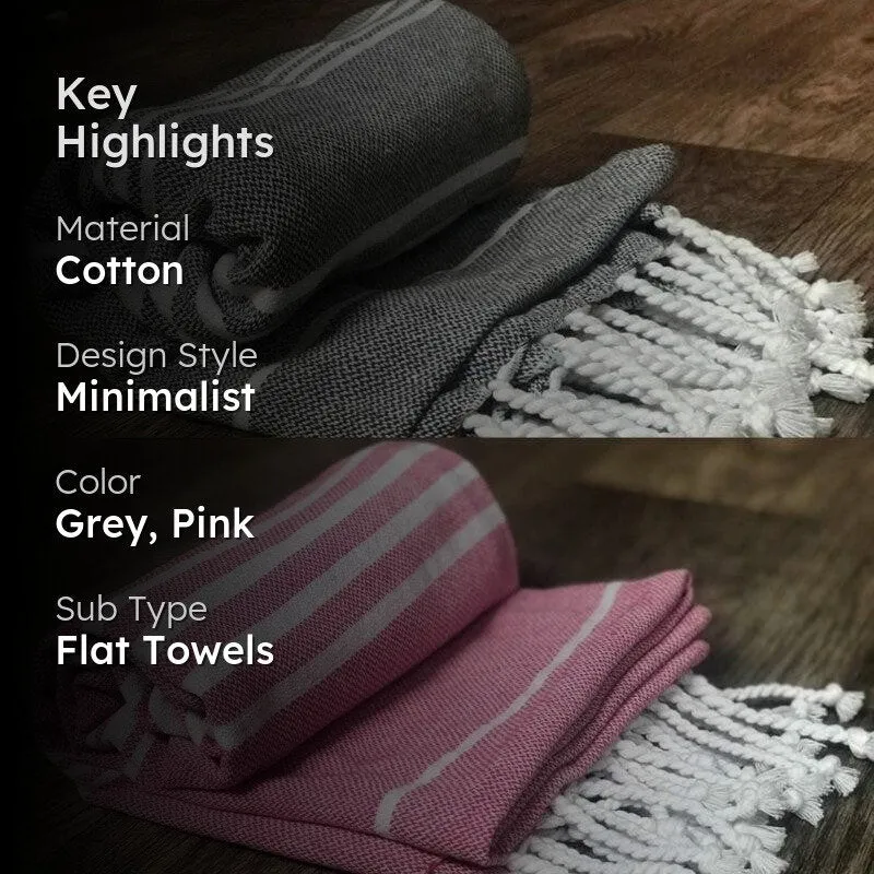 Rodgo Cotton Bath Towel (Grey & Pink ) - Set Of Two media 2