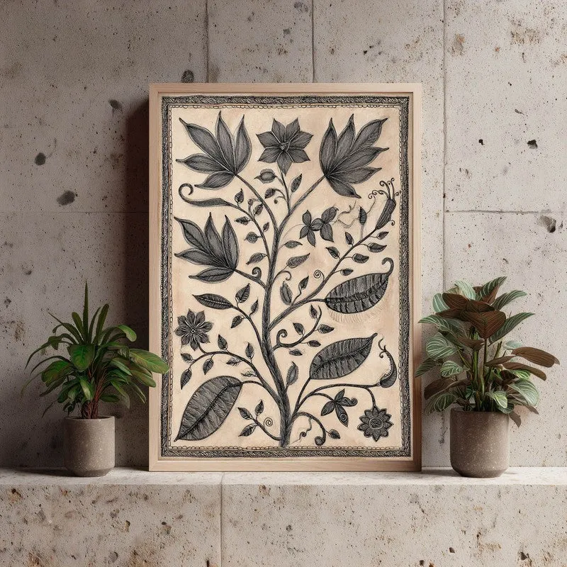 Floral Sketch Canvas Wall Painting With Brown Frame media 3
