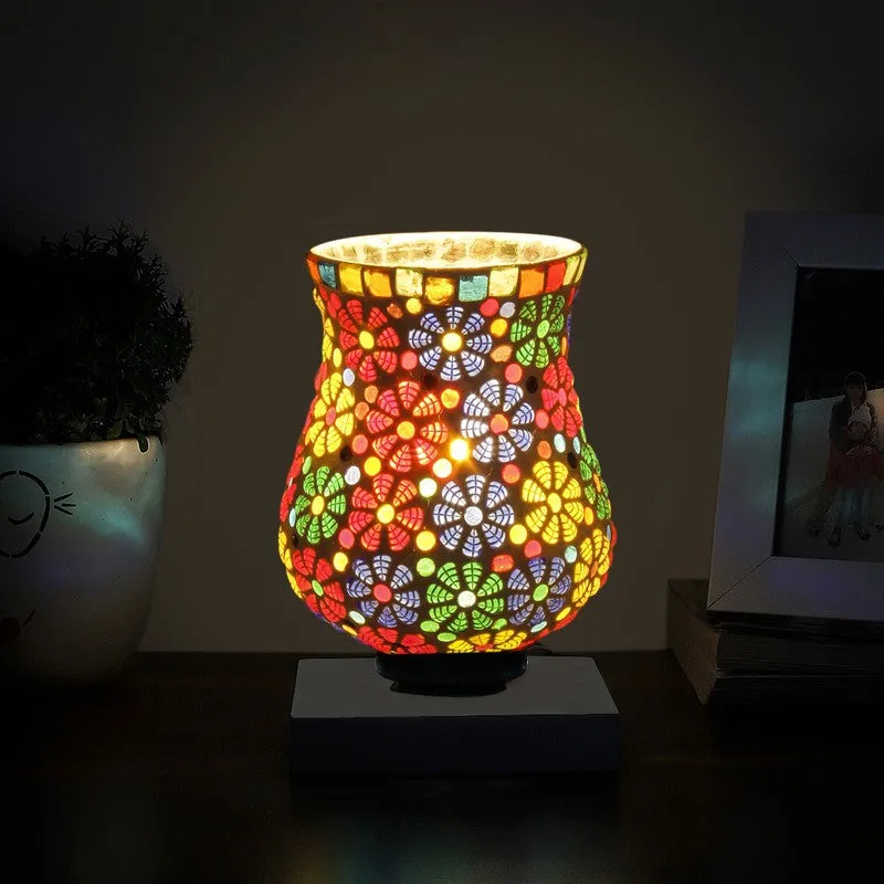 Flavia Mosaic Glass Table Lamp With Wooden Base - Multicolor media 3