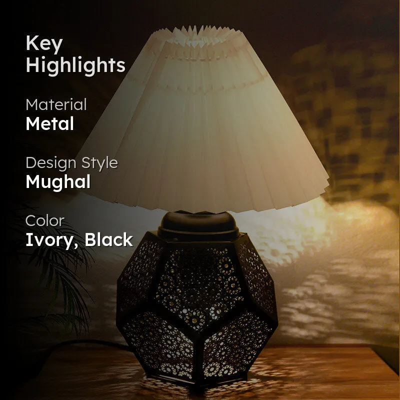 French Pleat Hex Metal Table Lamp - Ivory,Black media 2