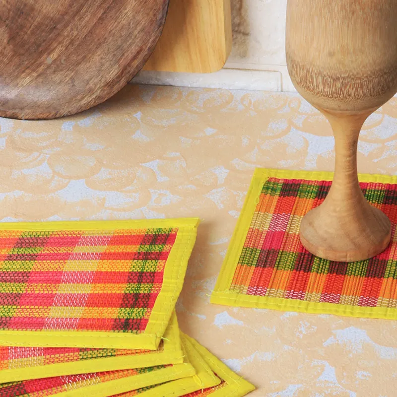 Chequered Zen Bamboo Coaster (Yellow) - Set Of Six media 3