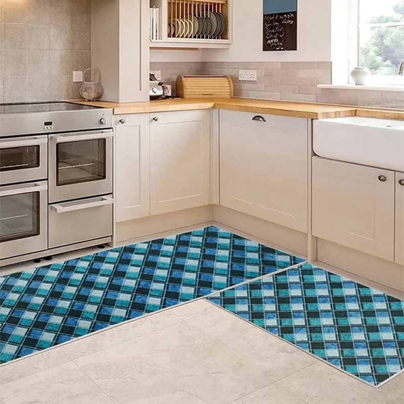 CleanLines Polyester Kitchen Floor Mats (Blue) - Set of Two media 1