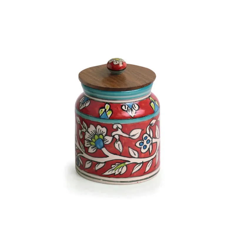 Rang-E-Gul Handpainted Ceramic Multi-Utility Jar With Tray (440 mL Each) - Four Piece Set media 4