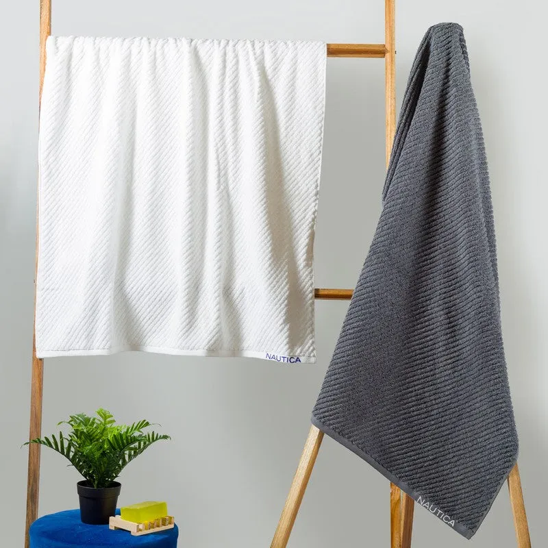 Nautica Riviera Soft Cotton Bath Towel (White & Grey) - Set Of Two media 1