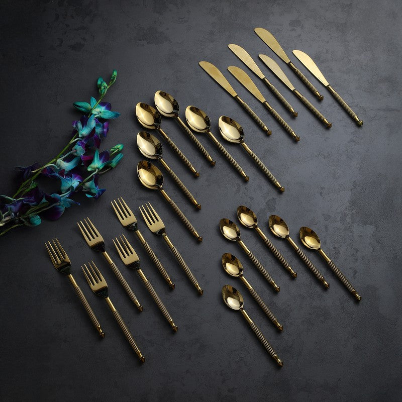 Opulen Stainless Steel Cutlery Set (Gold) - Twenty Four Piece Set