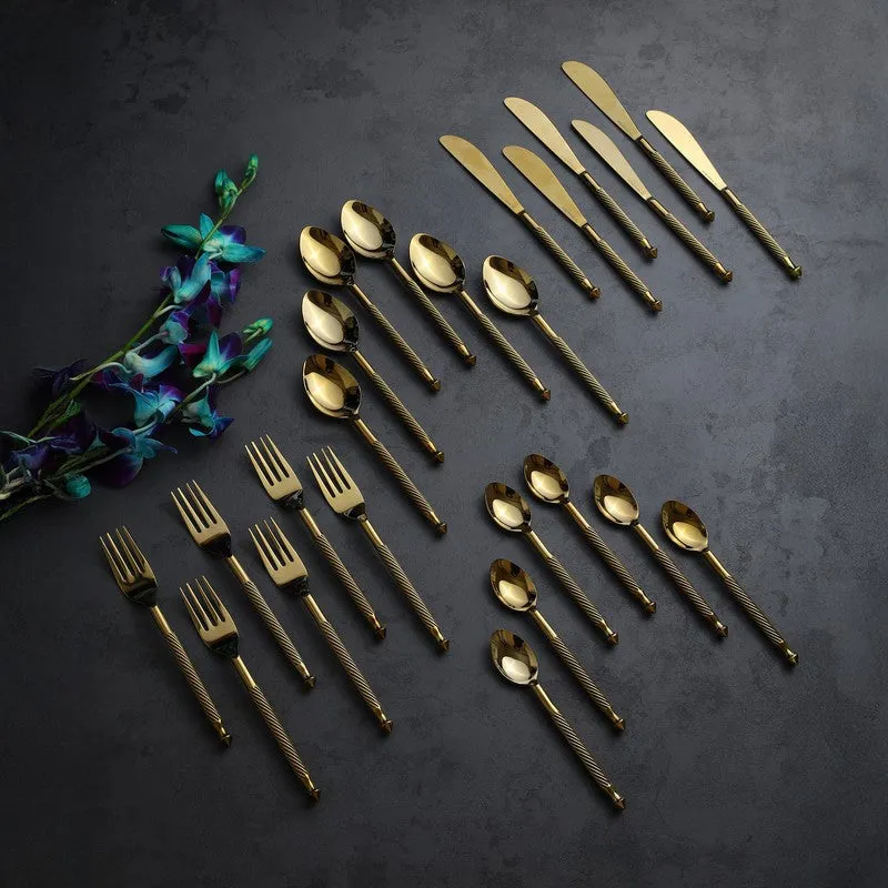 Opulen Stainless Steel Cutlery Set (Gold) - Twenty Four Piece Set media 1
