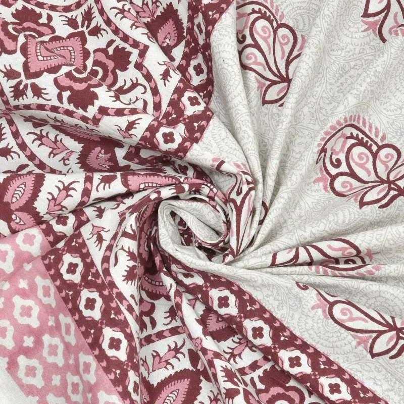 Bloomly Cotton Bedsheet (Off White,Maroon) - 240 TC media 5