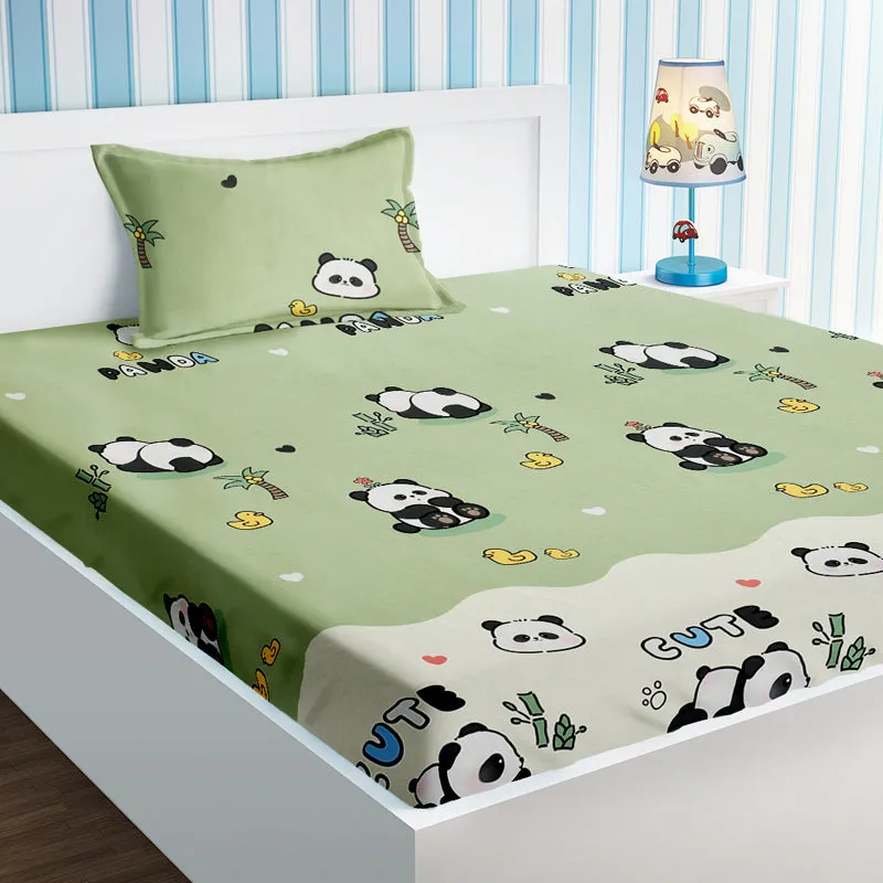 Panda Snuggles Kids Cotton Bedsheet - 210 TC media 1