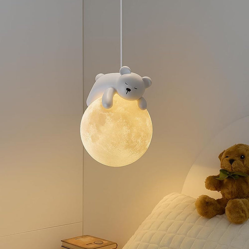Sleeping Bear Acrylic Ceiling Moon Lamp - White media 6