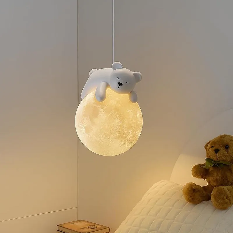 Sleeping Bear Acrylic Ceiling Moon Lamp - White media 6