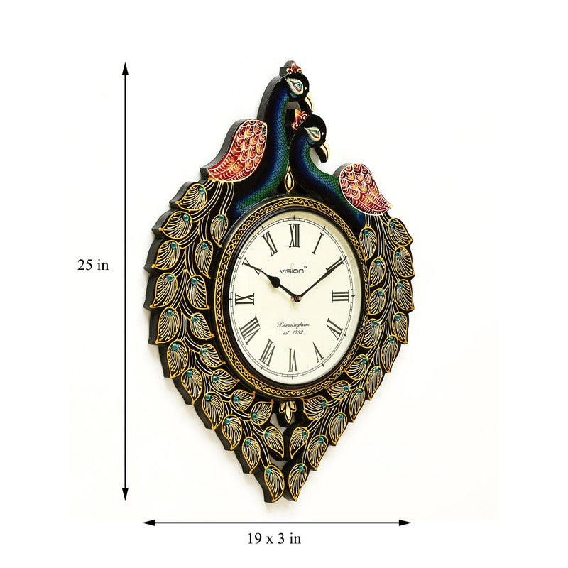 Artistic Peacock Motif Wood Wall Clock media 8